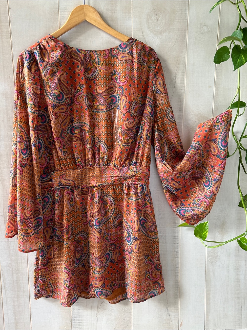 Jessica Simpson Orange Paisley Long-Sleeve Mini Dress
